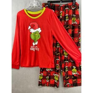 Dr Seuss Grinch Pajama Set Sz XL Fleece Long Sleeve Red Don't Be A‎ Grinch